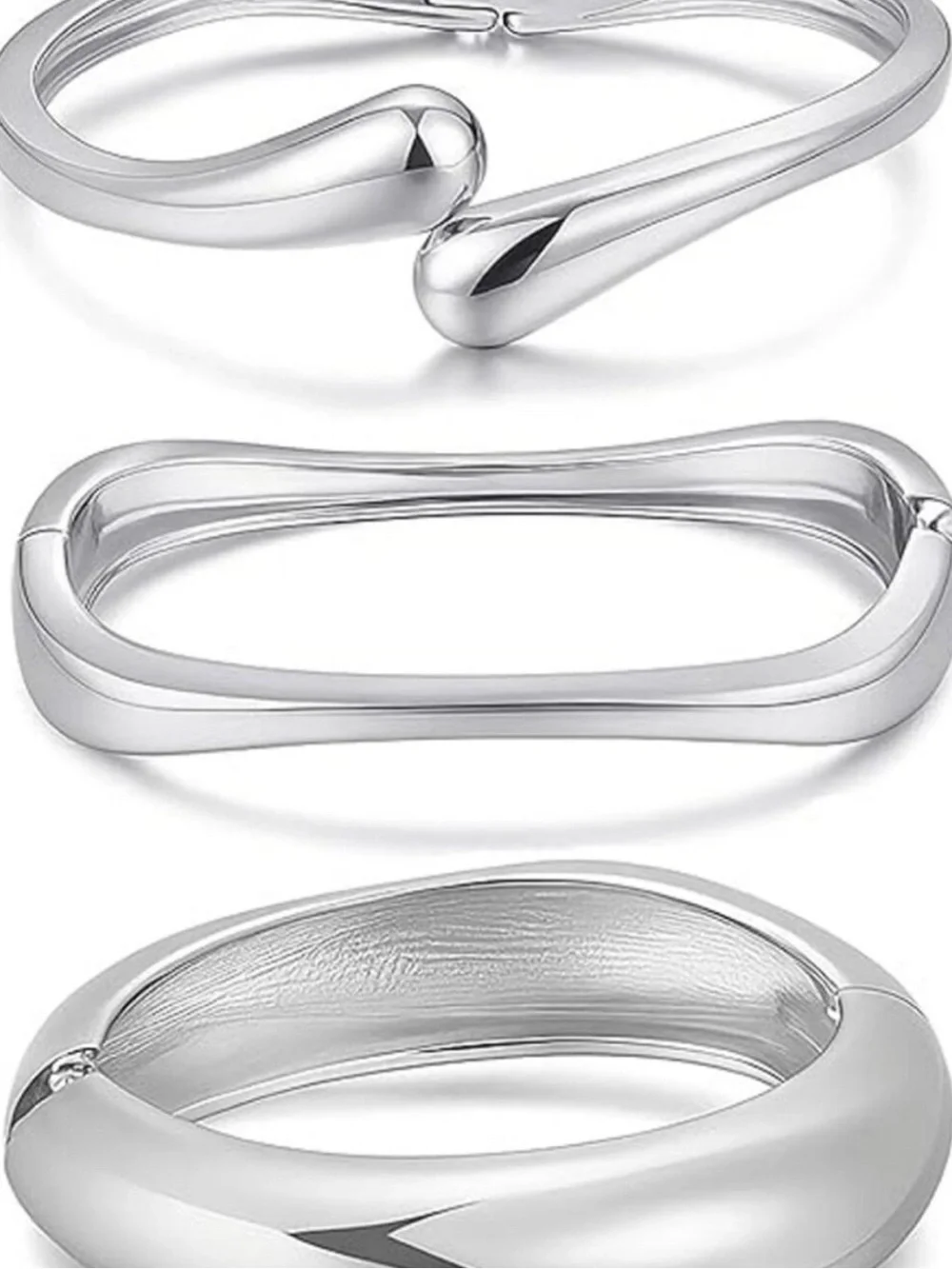 14K Gold Plated Silver Trendy Stackable Cuff Bracelet Set